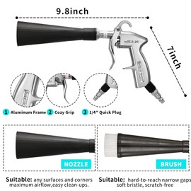 GOCCIDA Car Cleaning Gun Detailing Interior Dryer Air Blow Gun with 2 Set Nozzle,Interior High Pressure Blower Gun for Vehicle Upholstery Carpet Seat,Works with Air Compressor