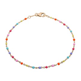 Timeless Love Multi-Color Enamel Bead Bracelet Set in Sterling Silver with 18K Gold Plating, Bracelet with 7.5" Anchor Chain, Lobster Lock Clasp, Dainty Jewelry for Women, Fashion Bangle for Girls, Gold, enamel