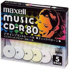 maxell CDRA80PMIX.S1P5S for Music CD-R 80 Minute Inkjet Printer Compatible Design Print Wide Printing), 5 Sheets, 0.2 inch (5 mm) Case Included
