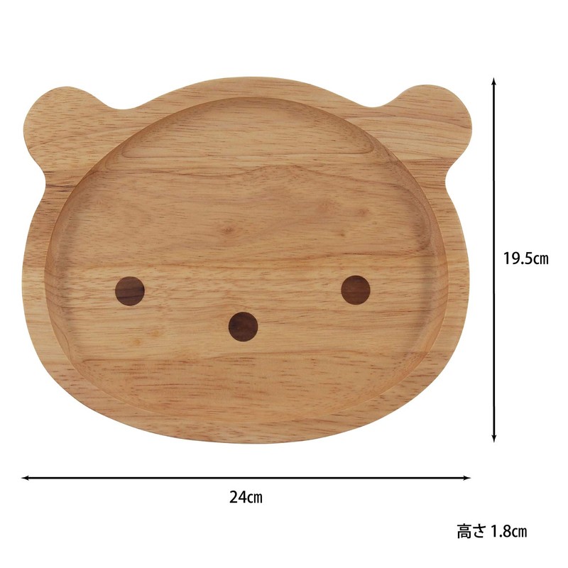 不二貿易 プレート キッズ 幅24cm ナチュラル クマ 天然木 割れにくい 軽量 木製