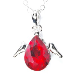 Birthstone Necklace with Tear Drop Shape Pendant with Angel Wings