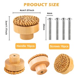 Vegena Pack of 16 Wooden Cabinet Knobs, Rattan Furniture Knobs, Boho Drawer Knobs, Dresser Knobs, Vintage Door Knobs, Cabinet Handles for Boho Furniture, Wooden Knobs, Dresser, Kitchen Cabinets,