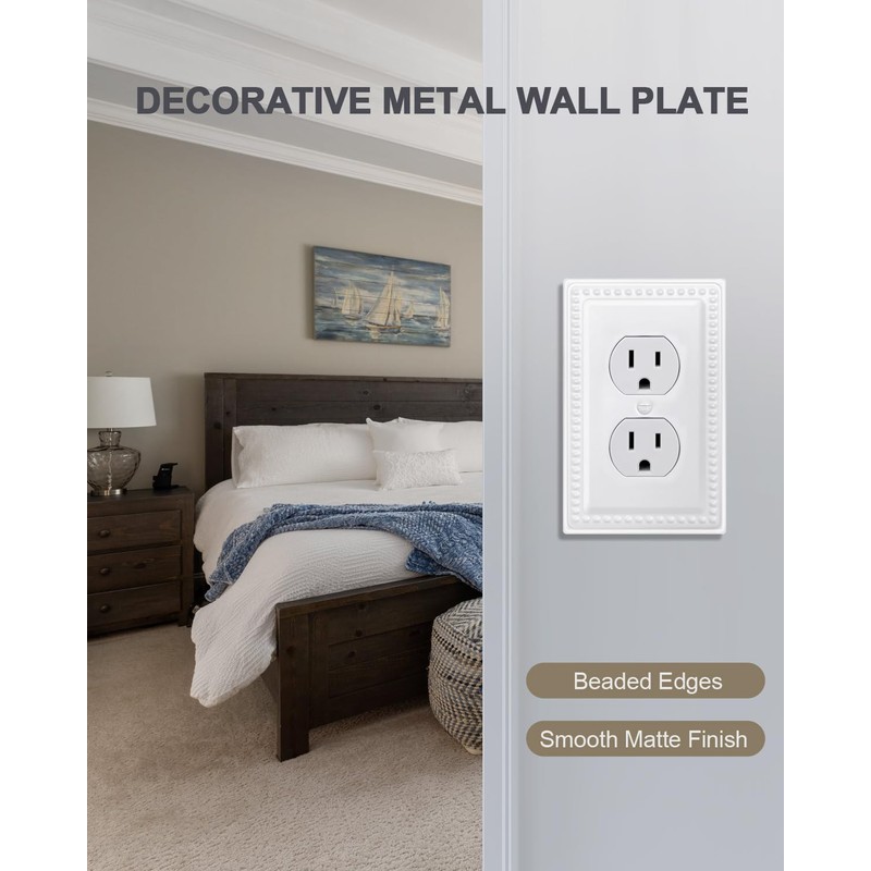 ZILLSEA 4-Pack Duplex Outlet Cover, Decorative Pure White Beaded Wall