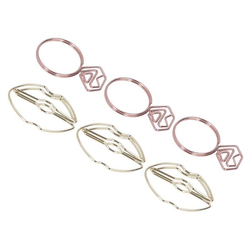 100pcs Metallic Paper Clips Lips Diamond Rings Shape Nonslip Portable