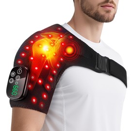 FAMILY‎ HEALTH Red Light Therapy for Shoulder with Massage, Cordless 5000mAh Shoulder Brace for Men Women, 50 Dual-Chip 660nm 850nm LEDs, Adjustable Left or Right Wearable Shoulder Wrap with Timer