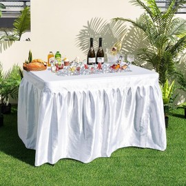 CHEFJOY 4FT Folding Ice Tables for Parties with Drain, Deep Ice Cooler Table w/Matching Skirt, Powder Coated Metal Leg, Outdoor Ice Bin Table, Patio Ice Table for Wedding, Tailgating, Camping