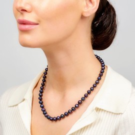 Treasure Bay Women's Mens Black Pearl Necklace | Handmade 7mm Freshwater Pearl Necklace for women men 46cm (Black)