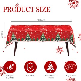 Christmas Tablecloth, 3 Pcs Plastic Christmas Tablecloth, Disposable Christmas Table Cover 54"x108", Red Plastic Christmas Table Cloth Rectangle Table Decorations for Christmas Holiday Party Supplies