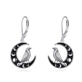 JERWLI Raven Drop Earrings 925 Sterling Silver Raven Crow Jewelry Gift for Women Raven Lovers