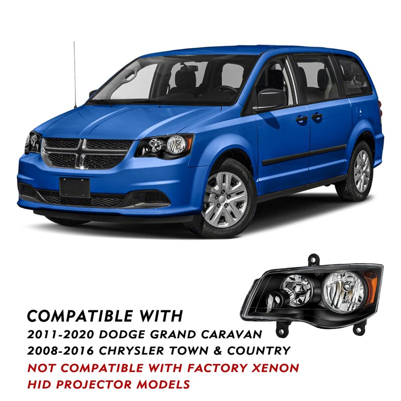 TUSDAR Headlight Assembly Set Fit for 2008-2016 Chrysler Town &
