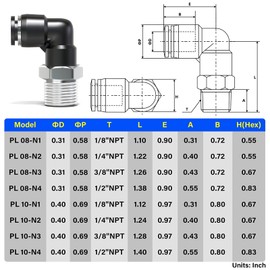 TAILONZ PNEUMATIC Male Elbow 8mm Tube OD x 1/4 Inch NPT Thread 90 Push to Connect Fittings PL8-N2 (Pack of 2)