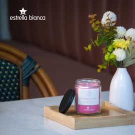 Estrella Blanca Cashmere Rose Scented Candle – 9oz Clear Glass Jar with Black Lid, Luxury Floral Home Fragrance for Bedroom or Living Room Décor, Elegant Aesthetic Candle Gift