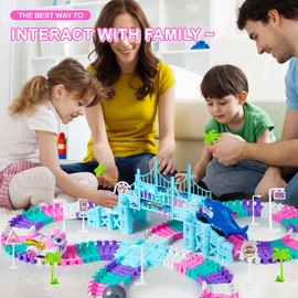 Ancitoy Unicorn Race Track Car Set for Kids, Flexible DIY Tracks with Unicorn and Shark Cars, STEM Building Toy for Girls and Boys Ages 3 4 5 6 7, Birthday Gift Idea