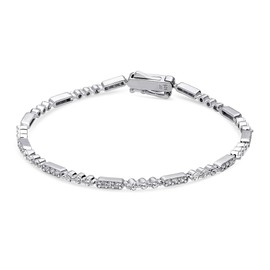 BERRICLE Sterling Silver Vintage Inspired Art Deco Cubic Zirconia CZ Milgrain Fashion Chain Bracelet for Women, Rhodium Plated, 6.5 inch