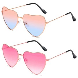 EIYVPRA Pack of 2 Heart Sunglasses, Festival Outfit Women's Heart Glasses, Wineliness Hippie Glasses, Glasses for Children, Men, Women, 60s, 70s, 80s, 90s Party, Hippie Chic, Dress Accessories