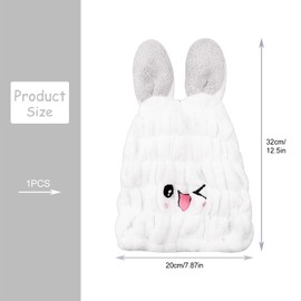 Rumyve Adjustable Microfiber Hair Drying Towel,Cute Bath Towel Pack,Quick Drying Hair Towel Cap Cute Cartoon Ears for Women Adult or Children Girl(White)