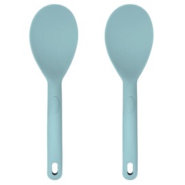 JS Gourmet 2 Pcs Silicone Rice Paddle, Heat Resistant Non-Stick Rice Spoon Spatula with Comfortable Handle for Cooking and Serving Mashed Potatoes, Scrambled Eggs, Sticky Bread Pudding - Pastel Blue