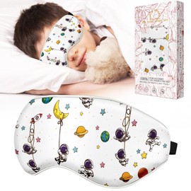 Miss Adola Kids Sleep Mask - Silk Sleep Mask for Kids Cute Cartoon Cool Kawaii Sleep Mask Kids for Boys Girls Teens Soft Smooth Lightweight Adjustable Straps Mulberry Silk Kids Eye Mask, Astronaut