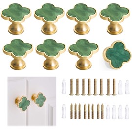 Xinghonyac 8 Pcs Clover Four-Leaf Cabinet Knobs, Cabinet Drawer Pulls Cabinet Knobs, Zinc Alloy Single Hole Door Handle for Dresser, Wardrobe, Cupboard (Green)