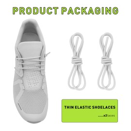 NDTEZUGT 1/10" (2.5mm) Elastic Thin Shoe Laces, Silicone Head Stretchy Round Bungee Shoelaces Replacement Speed Laces for On Cloud Sneakers, Stretch Shoe Strings Tieless (White 02, 22''/55cm)