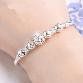 LUTAKU 925 Silver Anxiety Calming Bracelet for Women Bead Spinner Bangles Bracelets for Womens Girls Fidget Bracelet for Anxiety Jewelry Friendship Gift (Bead-002)