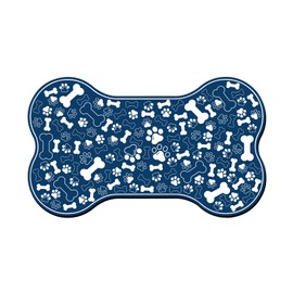 Dog & Cat Food Mat Bone Shaped Pet Feeding Mat Quick Absorb Water Bowl Placemat with Rubber Backing Indoor Floor Stain Resistant Pet Accessory Supplies (Blue, 17x29 Inches)