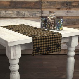 VHC Brands Black Star Table Runner Woven 13x36 Country Rustic Kitchen Tabletop Design, Raven Black and Tan