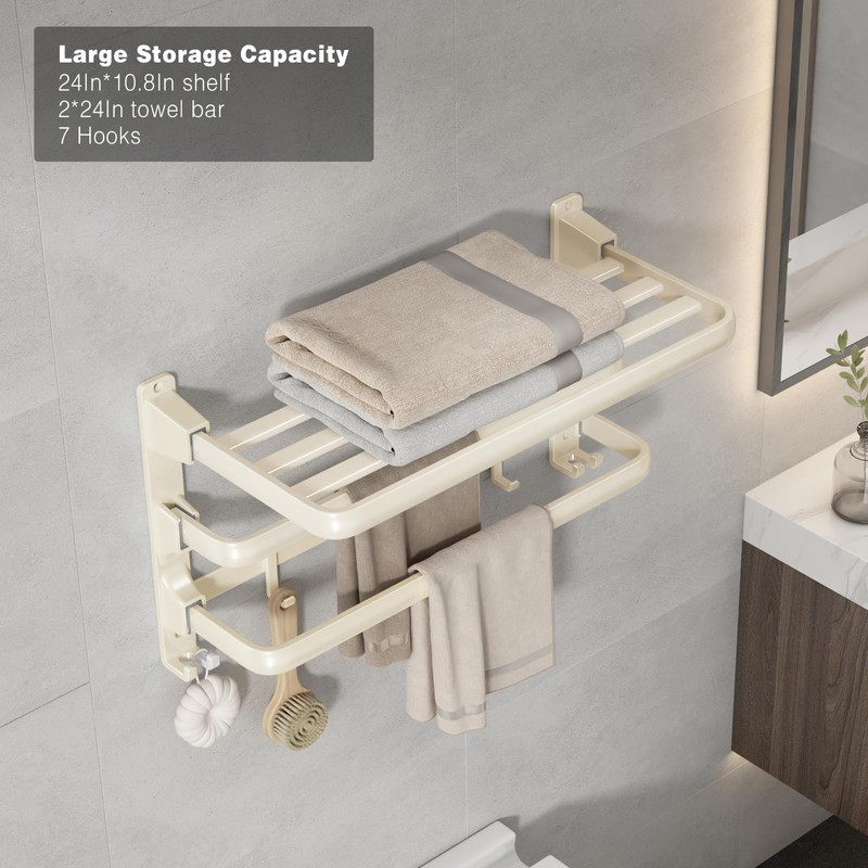 VOLDRA Towel Racks for Bathroom, 24-Inch Towel Shelf with 2