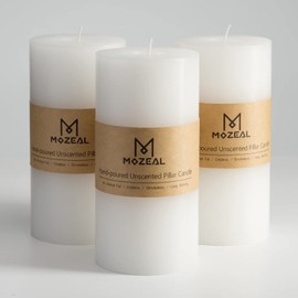 MOZEAL 3" x 6" Hand-Poured Unscented Candle,Dripless Pillar Candle Set of 3,Long Lasting Burning,Approx 120 Hours Burn Time,Rustic Country Style,for Wedding,Dinner,Christmas and Home Decor,White