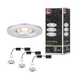 Paulmann 94303 Nova Mini LED Recessed Light Coin Set Round Rigid Recessed Ceiling Spotlight Chrome Recessed Lamp Aluminium Warm White 2700 K 12 W Chrome Rigid (IP44) Set of 3
