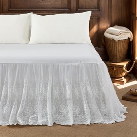 Brandream Luxury White Lace Bed Skirt King Size 18 Inch Drop Split Corners Romantic Bed Cover Romantic Dust Ruffle Bed Skirts