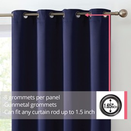 HLC.ME Oxford - Navy Blue Blackout Curtains - Thermal Insulated Window Curtain Grommet Panels, Set of 2 (52 W x 72 L, Navy Blue)