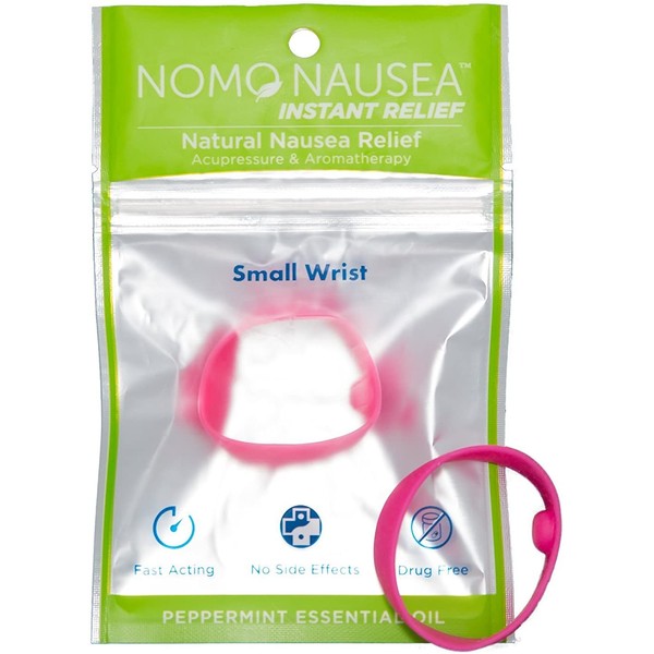 NoMo Nausea Instant Relief Aromatherapy Anti-Nausea Bands with Acupressure, Pink, Small (Pack of 1) (101-2032)
