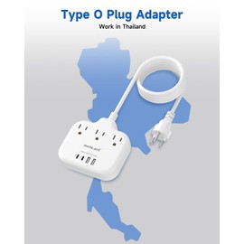 Thailand Power Adapter with 4FT Extension Cord, meta-ant Thailand Plug Adapter with 3 American Outlets 4 USB Ports(2 USB-C), Type O Adapter for US to Thailand