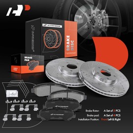 A-Premium 12.58 inch (319.6mm) Front Drilled and Slotted Disc Brake Rotors + Ceramic Pads Kit Compatible with Select Nissan Models - Maxima 2009 2010 2011 2012 2013 2014 2016 2017 2018 2019, 6-PC