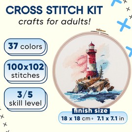 HobbyJobby Summer Lighthouse Counted Counted Cross Stitch Kit for Adults Needlework and Embroidery Kit