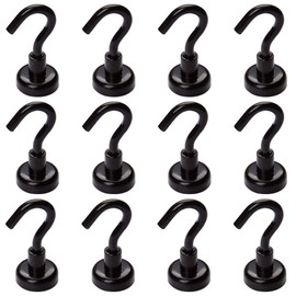 Bkinsety 12Pack Magnetic Hooks Strong Powerful Hanging Hooks for Kitchen Bathroom Bedroom Garage Lockers Office (Black)