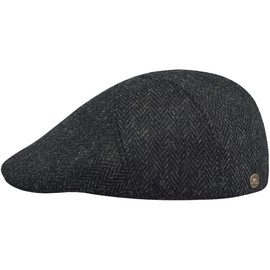 Sterkowski Ivy Five Cap, Harris Tweed Peaked Cap for Men and Women, Elegant Practical Flat Cap, Black/Charcoal Herringbone