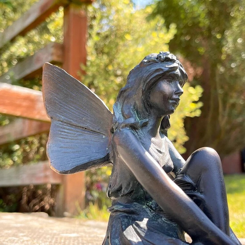 Fyne-Finds Resin Fairy Shelf Sitting Bronze Outdoor Garden Decorative Ornament