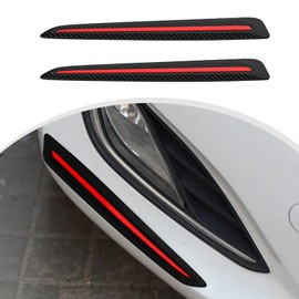 2 PCS Car Front Rear Bumper Anti-Collision Strips, 11.8" x 1.3" Carbon Fiber Bumper Front Rear Corner Protector, Body Scratch Sticker, Universal Protect Accessories for Most Cars (Black & Red)