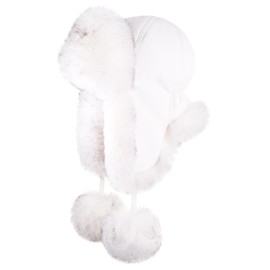 Futrzane Aviator Hat - Winter Trapper Hats for Women - Warm Russian Bomber Hat (L, White - White with Black Siberian)