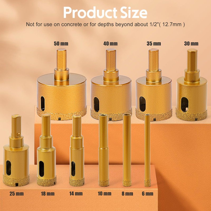 THINKWORK Diamond Drill Bits, Dry/Wet Brazing Hollow Drill Hole Saw