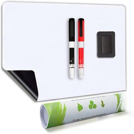 Magnetic Dry Erase Board Fridge White Board Sheet 20 x13 inch, Flexible Large Refrigerator Magnets Whiteboard Planner for Home Kitchen, 2 Markers and Eraser - Color: Black 17"X11"