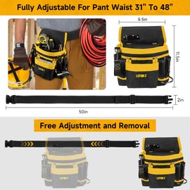 Tool Belt,Magnetic Tool Pouch,14-Pockets Tool Belts for Men,Detachable & Adjustable Tool Pouch belt for Electrician,Carpenter,Construction,Work Apron,Utility Belt,Black-Yellow