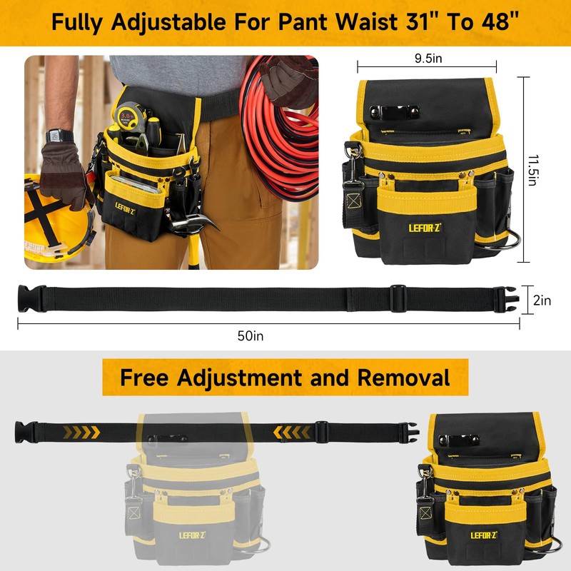 Tool Belt,Magnetic Tool Pouch,14-Pockets Tool Belts for Men,Detachable & Adjustable
