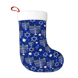 MPRUIU Happy Hanukkah Christmas Stocking Shining with Menorah Blue Jewish Chanukah Star of David Holiday Socks for Family Friends Xmas Party Decoration Gift 11" X 17.7"