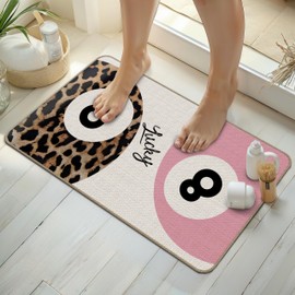 TopXmai Pink Lucky 8 Ball Door Mat Area Rug, Trendy Funky Y2K Leopard Print Billiard Pool Welcome Mat for Front Door Porch Game Room, Magic 8 Ball Doormat Indoor Outdoor Entrance Entryway, 17x30 Inch