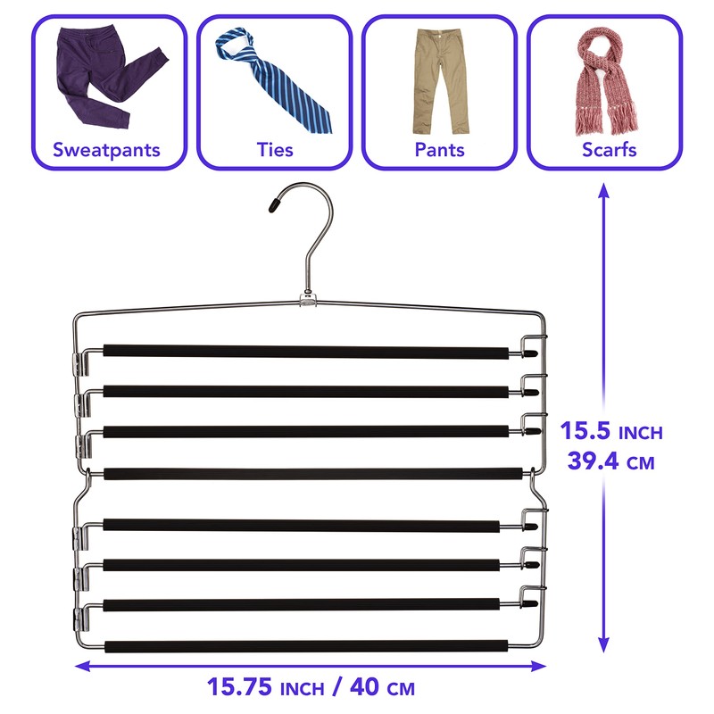 USTECH Arm Pants Hanger-8 Tier, Multi Tier Swing Hanger with
