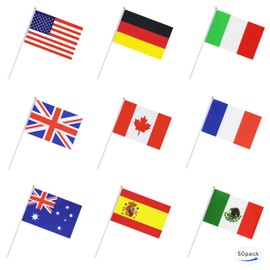 50 Countries International Flag Country Stick Flag Hand Held Round Top National Flags,Party Decorations for Parades,Olympic,World Cup,Sports Events,Festival Celebrations
