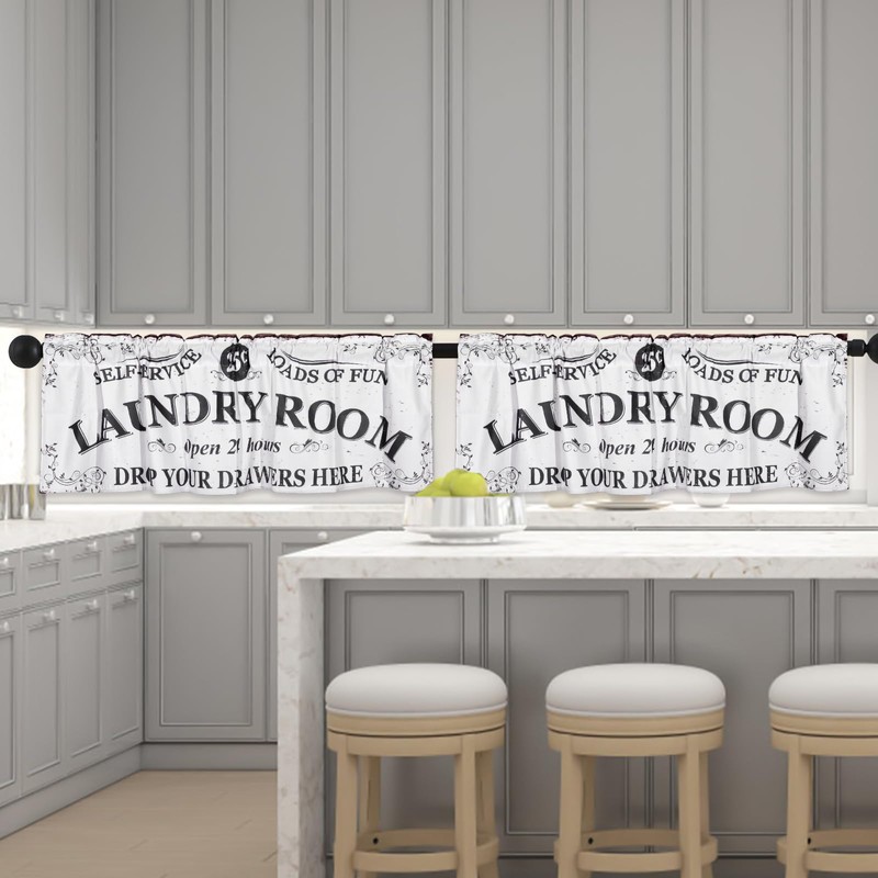SNOMEL 54 x 18 Inch Laundry Room Curtains for Windows,